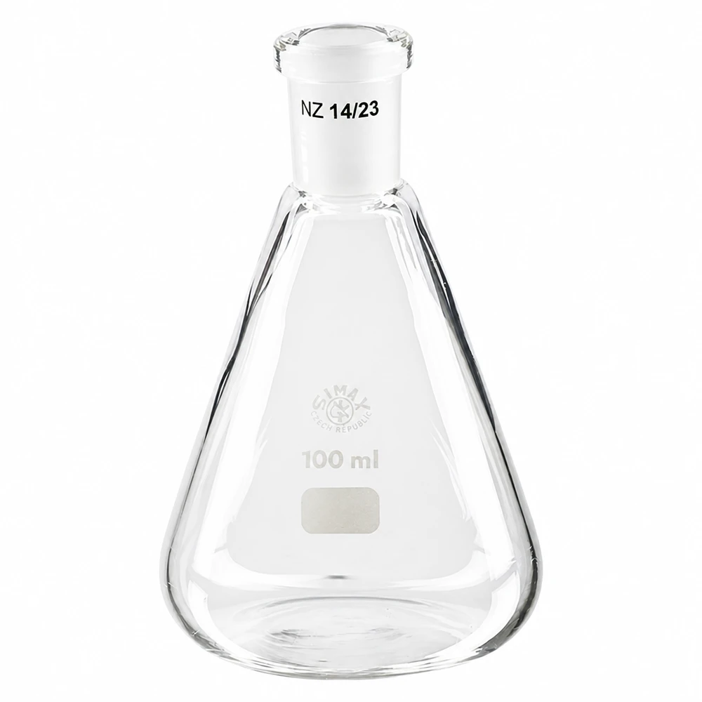 Erlenmeyer 100 ml col étroit, verre borosilicate avec rodage normalisé 14/23 Erlenmeyer 100 ml col étroit, verre borosilicate avec rodage normalisé 14/23