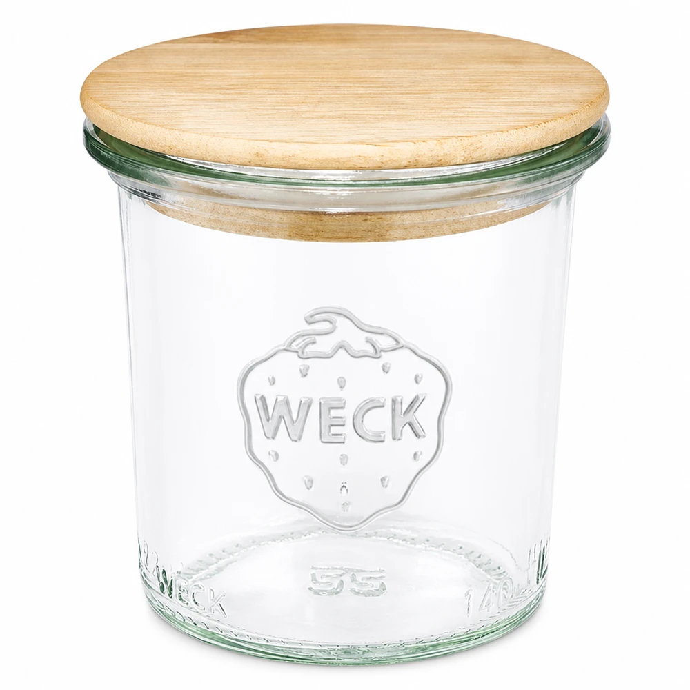 Pot de 140 ml WECK RR60 avec couvercle en bois Pot de conservation transparent avec couvercle en bois naturel pour la cuisine