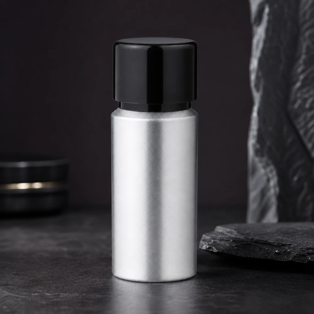 Flacon en aluminium recyclable de 20 ml avec bouchon noir - solution d'emballage écologique