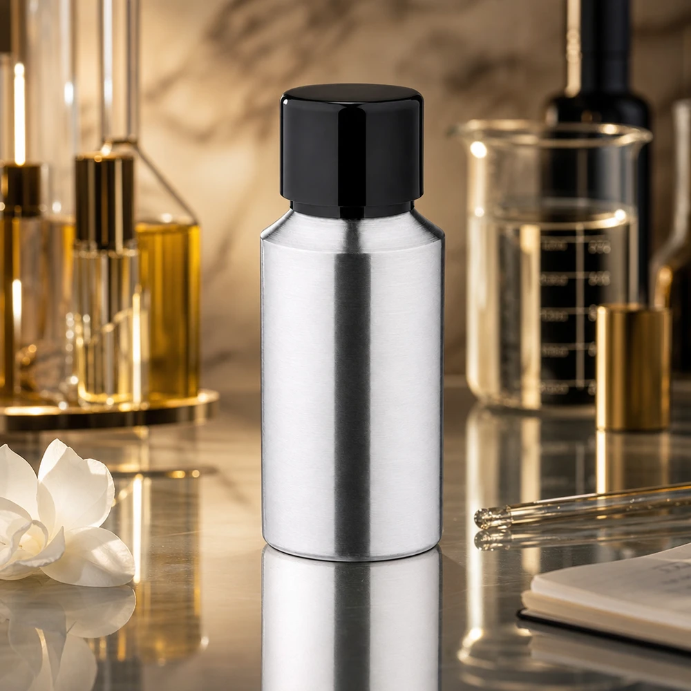 Flacon en aluminium poli de 30 ml avec surface lisse comme un miroir pour des soins de la peau de qualité supérieure