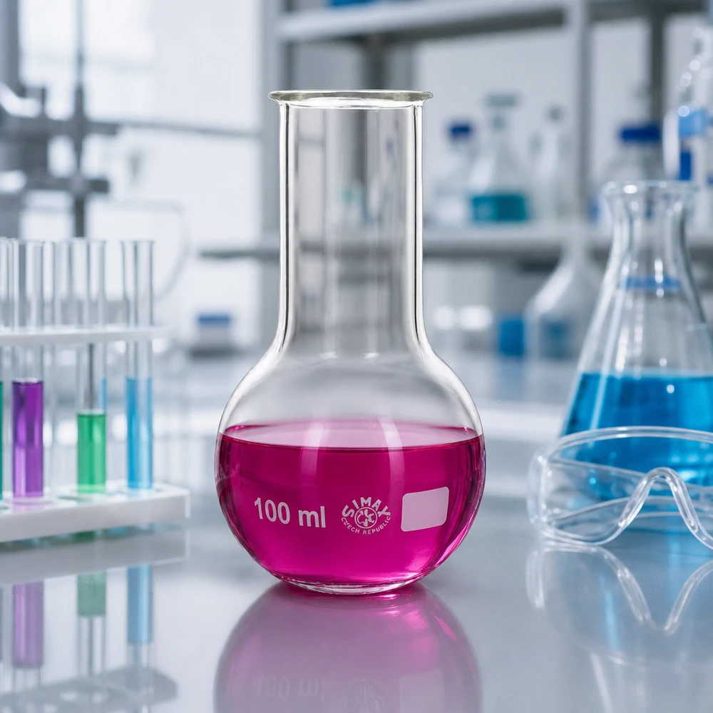 Ballon à fond plat 100 ml à col large, en verre borosilicate avec bord renforcé Ballon de laboratoire 100ml au design ergonomique et au col large pour une accessibilité optimale