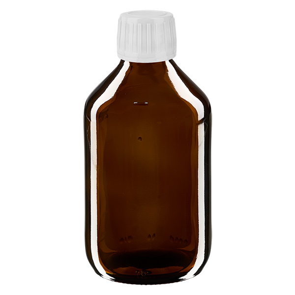 Flacon à médicaments Euro 250 brun PP28 avec bouchon à vis blanc