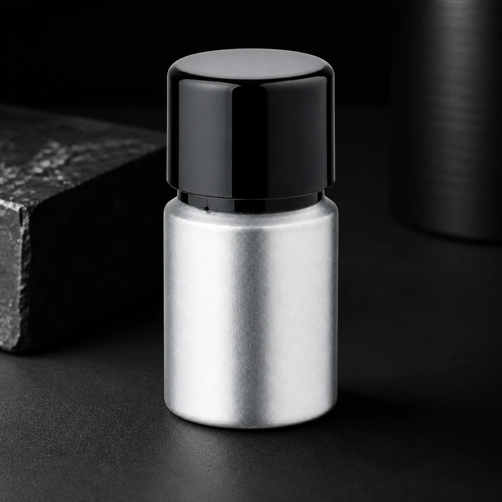 Bouteille en aluminium teinté 10 ml, avec bouchon à vis noir et joint conique Bouteille d'échantillon légère en aluminium 10ml - surface décapée pour une utilisation industrielle et scientifique
