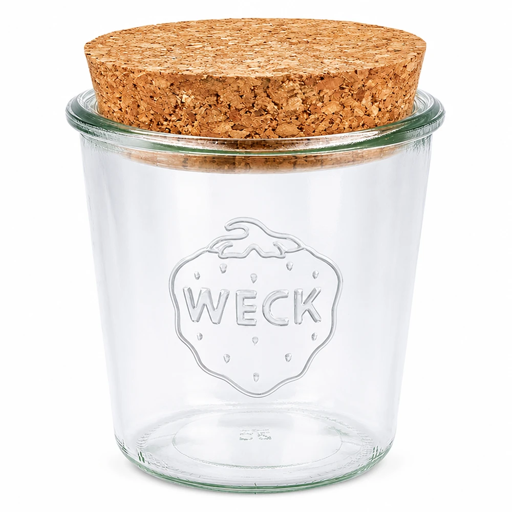 580ml bocal conique WECK RR100 avec bouchon nature WECK Pot renversé 580ml RR100 avec bouchon en liège naturel Couvercle Pot de conservation transparent