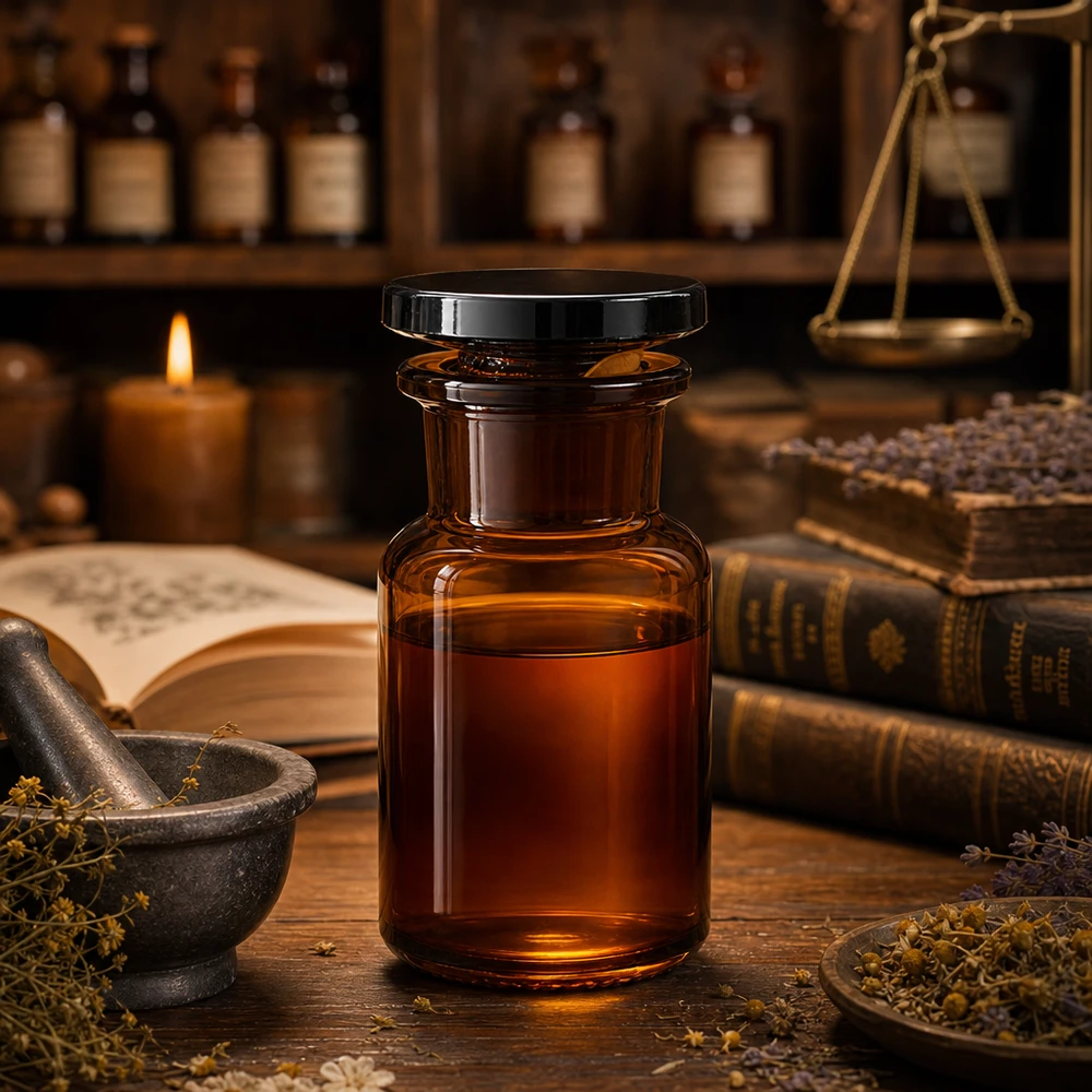 Flacon pharmaceutique 50 ml col large + bouchon verre ambré Flacon de pharmacie brun de 50 ml à col large, muni d'un bouchon en verre, en verre borosilicaté de haute qualité
