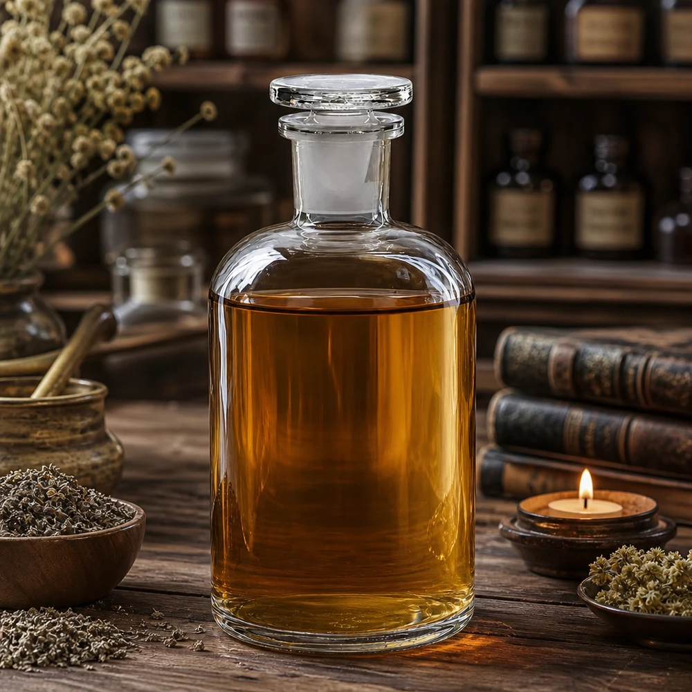 Bouteille en verre transparent de 500 ml à col étroit, avec bouchon en verre, pour huiles, teintures et essences