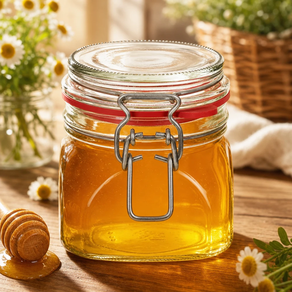 Pot de conservation de 370 ml rempli de miel avec fermeture à étrier solide pour édulcorants naturels