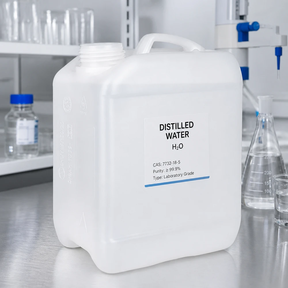 Bidon de laboratoire de 2,5 litres en PEHD pour eau distillée, sans couvercle, de couleur blanche