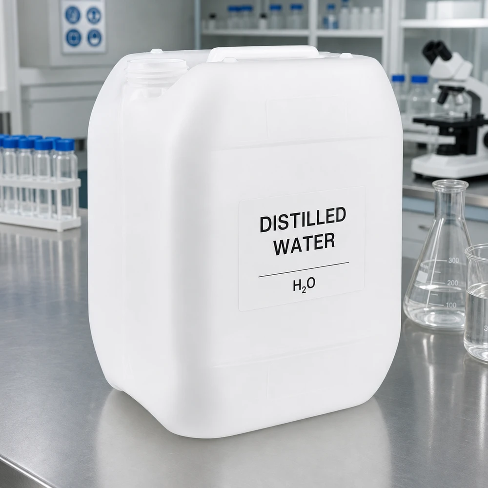 Jerrican de 10 litres sans bouchon Bidon de laboratoire de 10 litres pour eau distillée H₂O, récipient en PEHD blanc sans bouchon