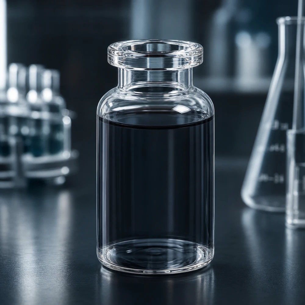 Flacon d'injection transparent 10 ml Hochwertige Klarglas Injektionsflasche 10ml mit breitem Mündungsring und dunklem Flüssigkeitsinhalt