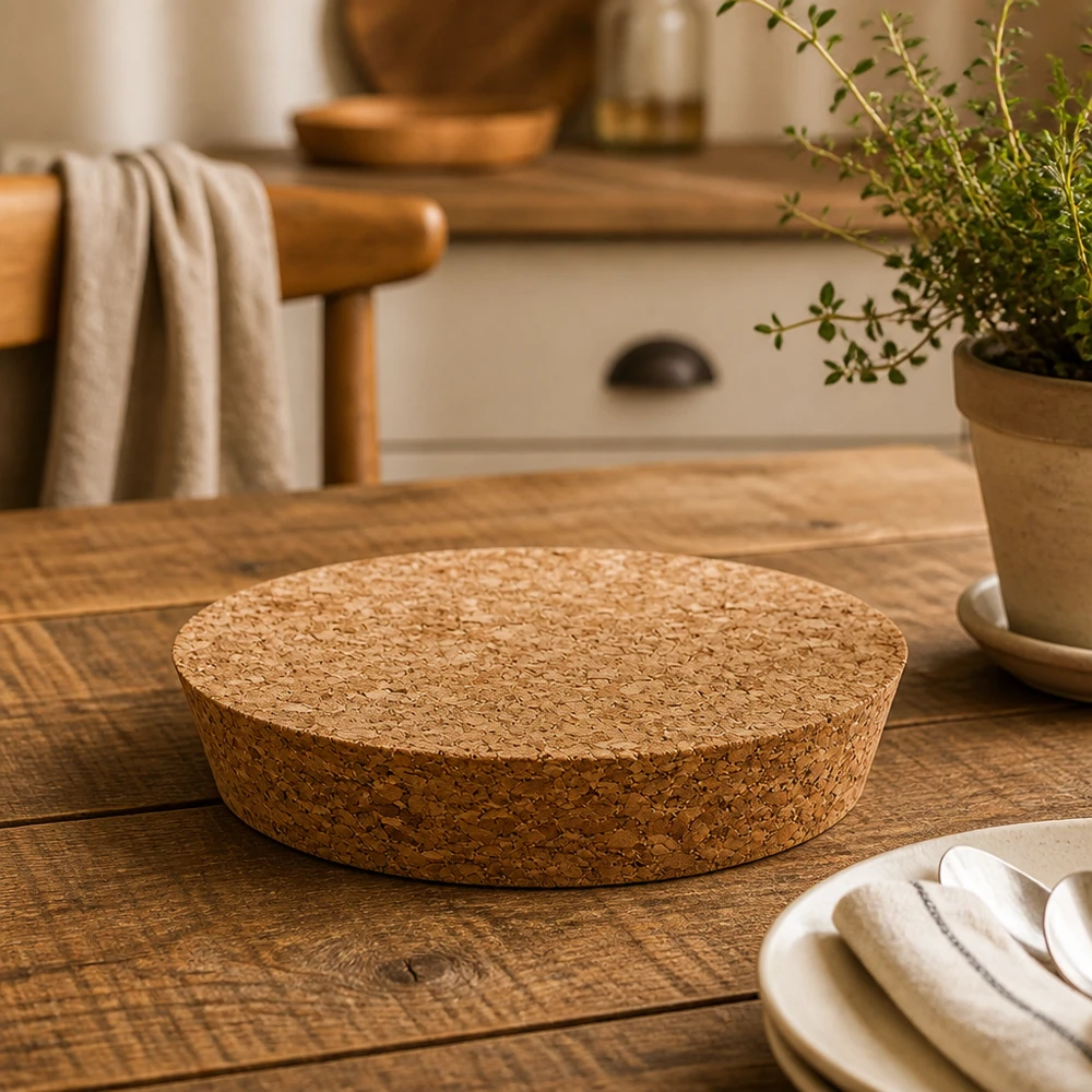 WECK RR100 Bouchon Détail sur table en bois avec ustensiles de cuisine et pot d'herbes aromatiques couvercle en liège naturel hauteur 20mm