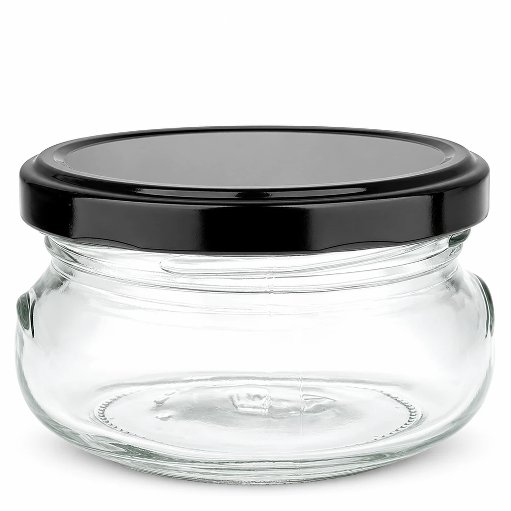 120ml Verre terrine avec couvercle BasicSeal noir UNiTWIST Pot à terrine de 120ml avec couvercle BasicSeal noir, pot en verre vide pour conserves et pâtes à tartiner