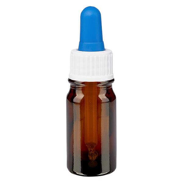 Flacon brun 5 ml + pipette bleue et blanche standard Flacon brun 5 ml + pipette bleue et blanche standard
