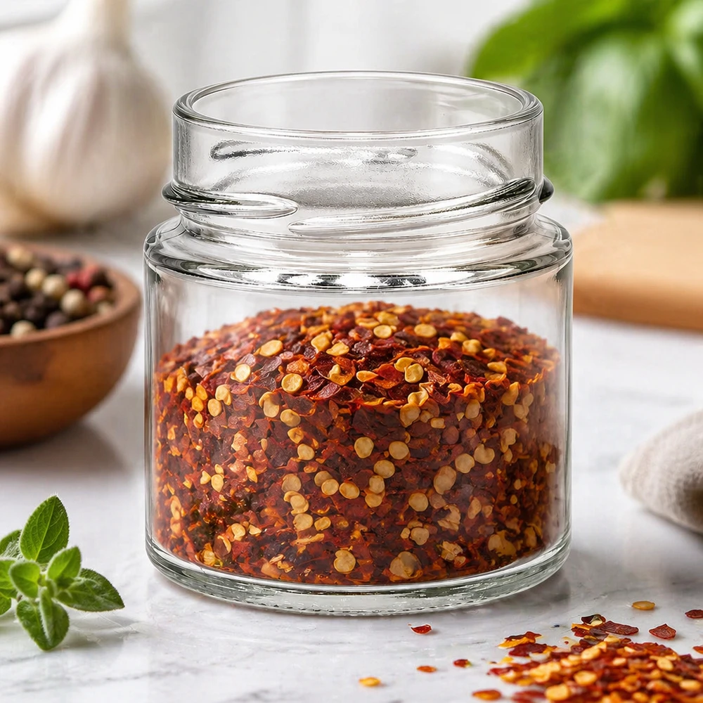 135ml Verre rond sans couvercle (TO58deep) UNiTWIST UNiTWIST Runda135 Bocal rond 135ml rempli de mélange d'épices au chili TO58deep Couvercle Conservation des épices Cuisine