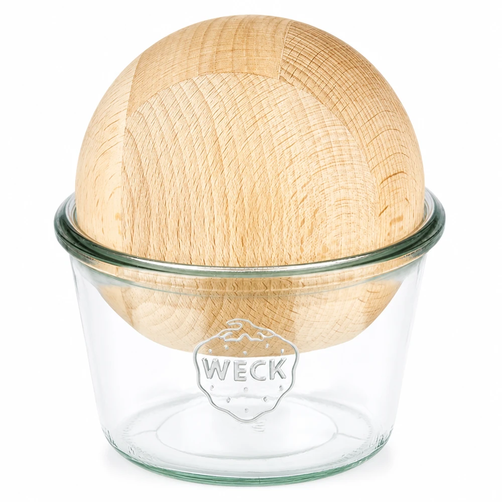 WECK Pot renversé 370ml RR100 avec boule en bois de hêtre Couvercle transparent Verre à conserves