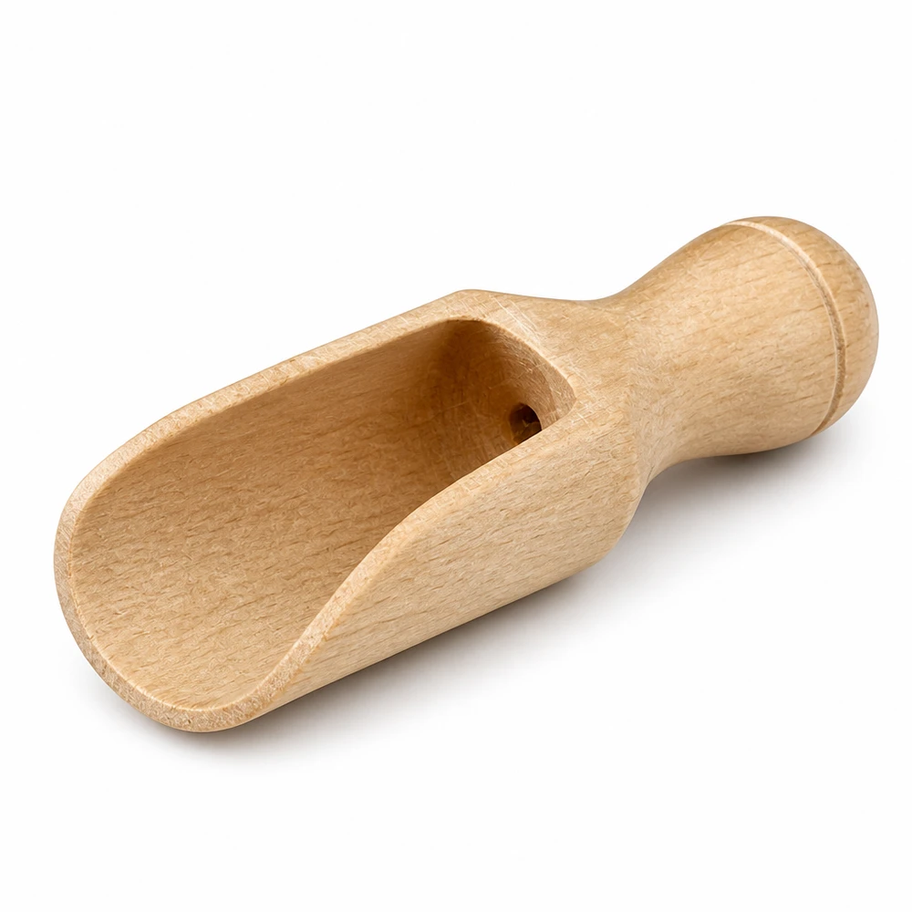 Pelle en bois taille XS forme semi-circulaire - 52mm de long Pelle en bois XS en bois de hêtre avec poignée ergonomique et pelle semi-circulaire pour un dosage précis des épices