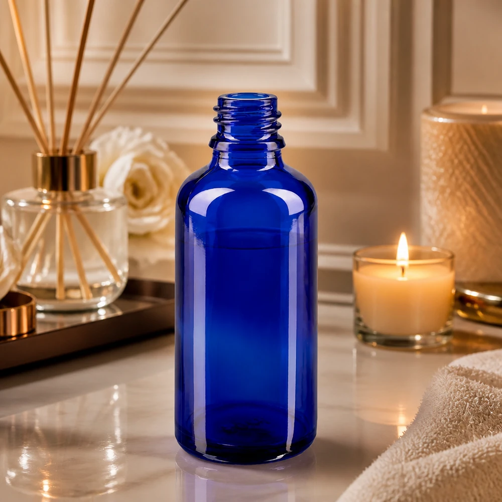 Flacon compte-gouttes pharmaceutique 50 ml DIN18 - verre bleu Flacon pratique ApoGlas 50ml en format de voyage, parfait pour les déplacements et les petites portions