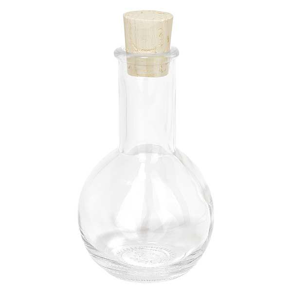 Flacon transparent Tulip 100 ml, goulot 18 mm, avec bouchon de liège 18/22 Flacon transparent Tulip 100 ml, goulot 18 mm, avec bouchon de liège 18/22