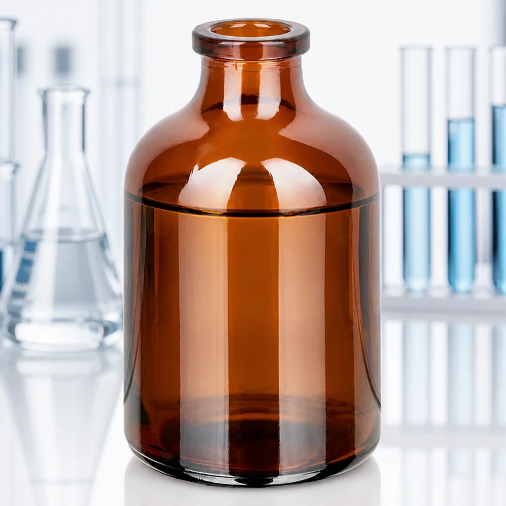 Flacon pour solution injectable, 50 ml en verre ambré UV-schützendes Braunglas Vial 50ml für lichtempfindliche Injektionslösungen und Lyophilisate