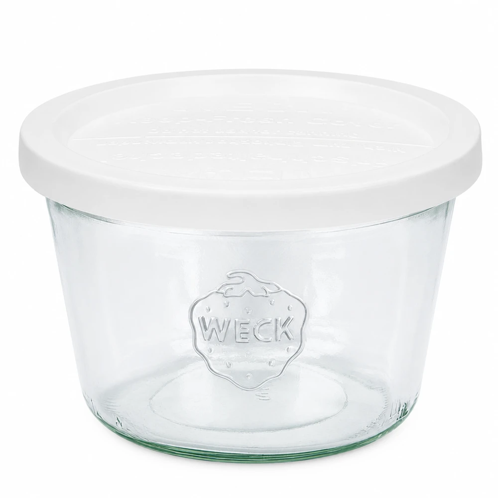 WECK Pot renversé 370ml avec couvercle fraîcheur blanc RR100 Pot de conservation en verre clair pour la conservation et le stockage