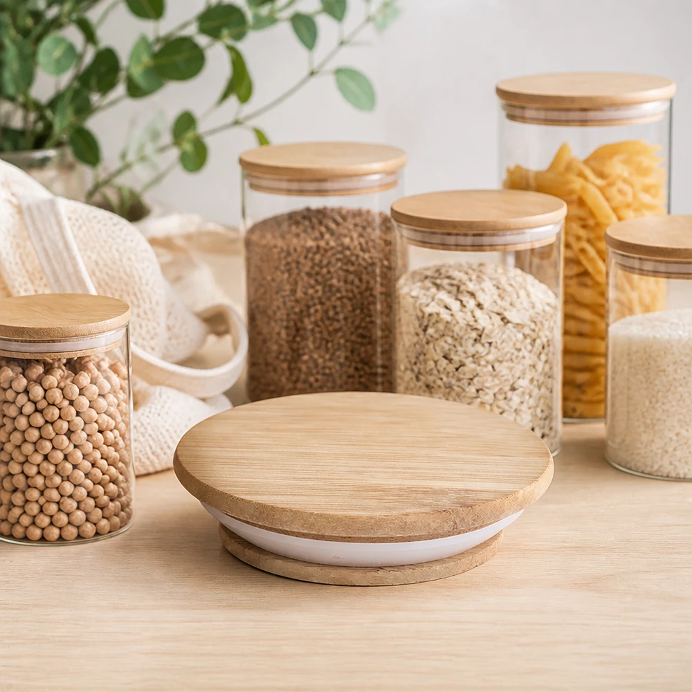 Couvercle en bois RR100 WECK Cuisine moderne Bocaux à provisions avec WECK RR100 Couvercle en bois version A Conservation Céréales Pâtes Légumineuses scandinave