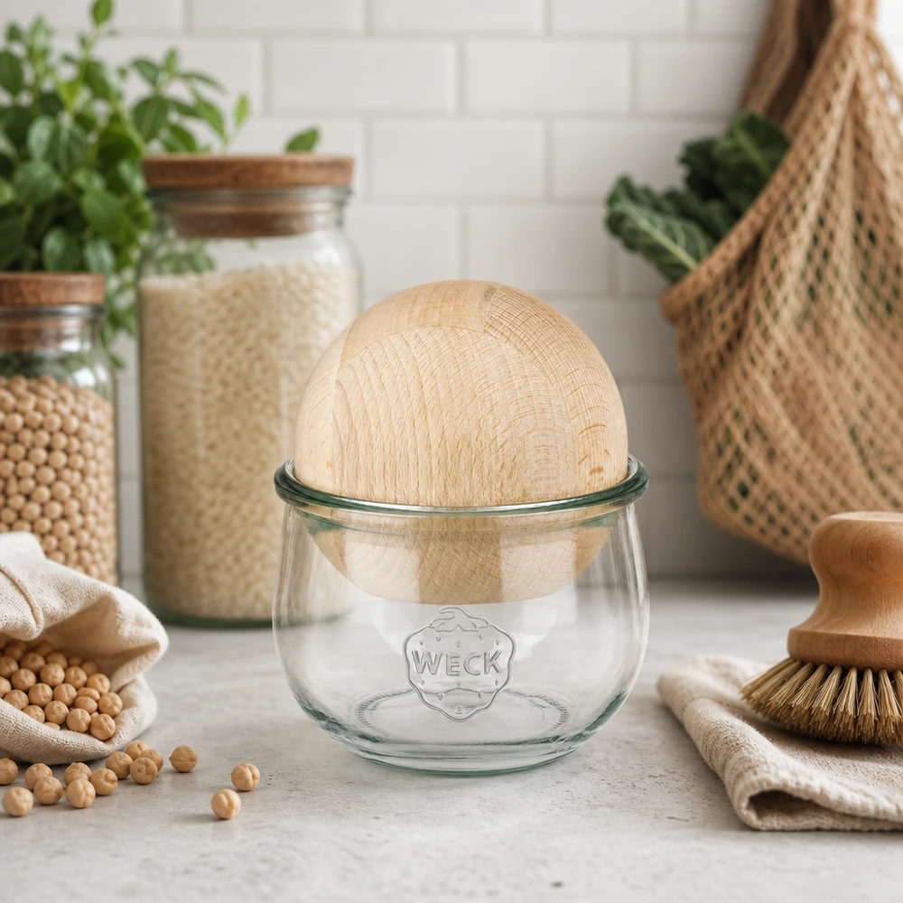 580ml bocal tulipe WECK RR100 avec boule en bois en hêtre 580ml bocal tulipe WECK RR100 avec boule en bois en hêtre