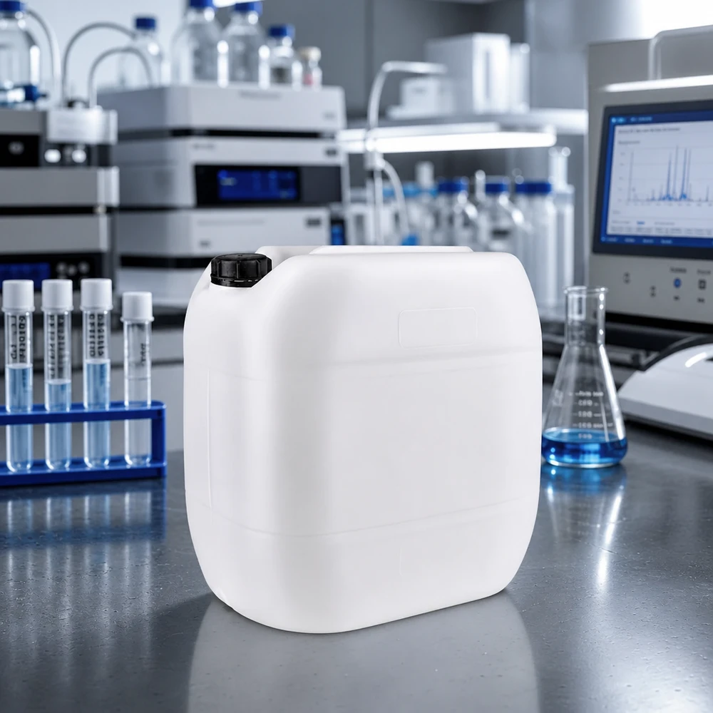 Bidon carré de 30 litres en polyéthylène haute densité (HDPE) avec bouchon à vis OV, destiné aux produits chimiques