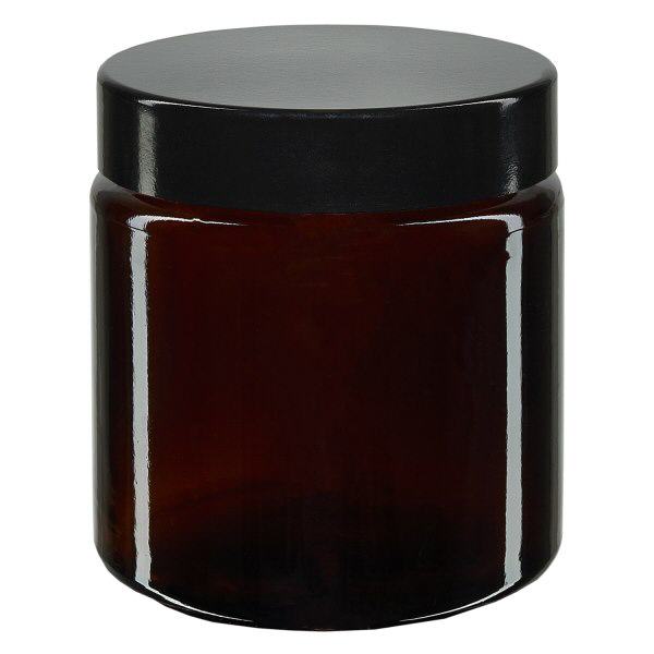 Pot en verre 120ml brun, avec couvercle en bakélite noir