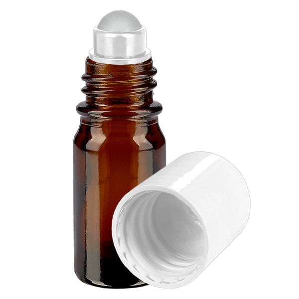 Flacon de pharmacie brun 5ml Roll-On bouchon blanc