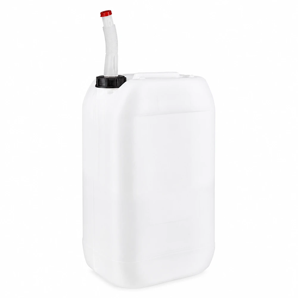 Bidon en plastique blanc de 15 litres avec bec verseur flexible et bouchon rouge