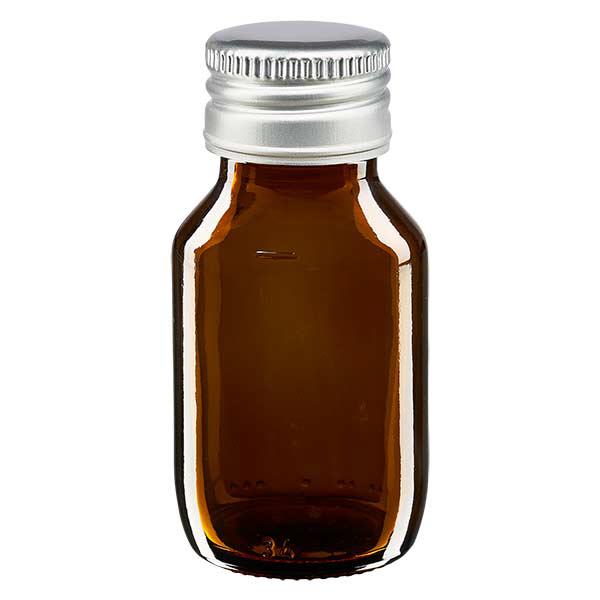 Flacon médical de 50ml brun avec bouchon en aluminium argenté