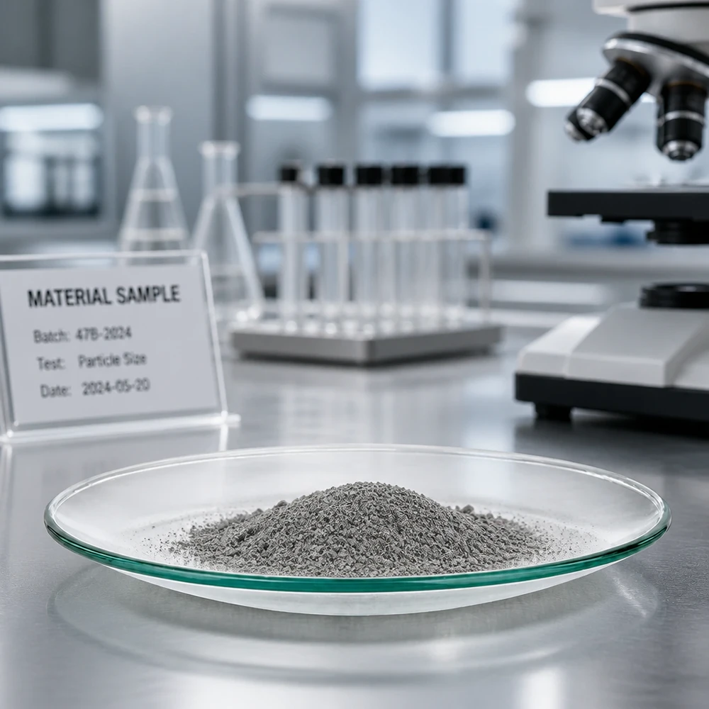 Coupe professionnelle en verre de montre de 6 cm de diamètre avec poudre grise pour l'analyse de matériaux en laboratoire