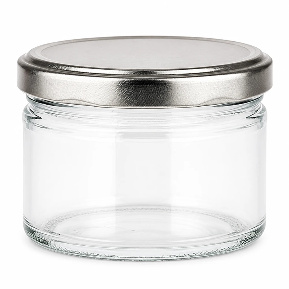 Bocal rond de 540ml avec couvercle BasicSeal argenté mat, bocal vide en verre clair pour la conservation et le rangement