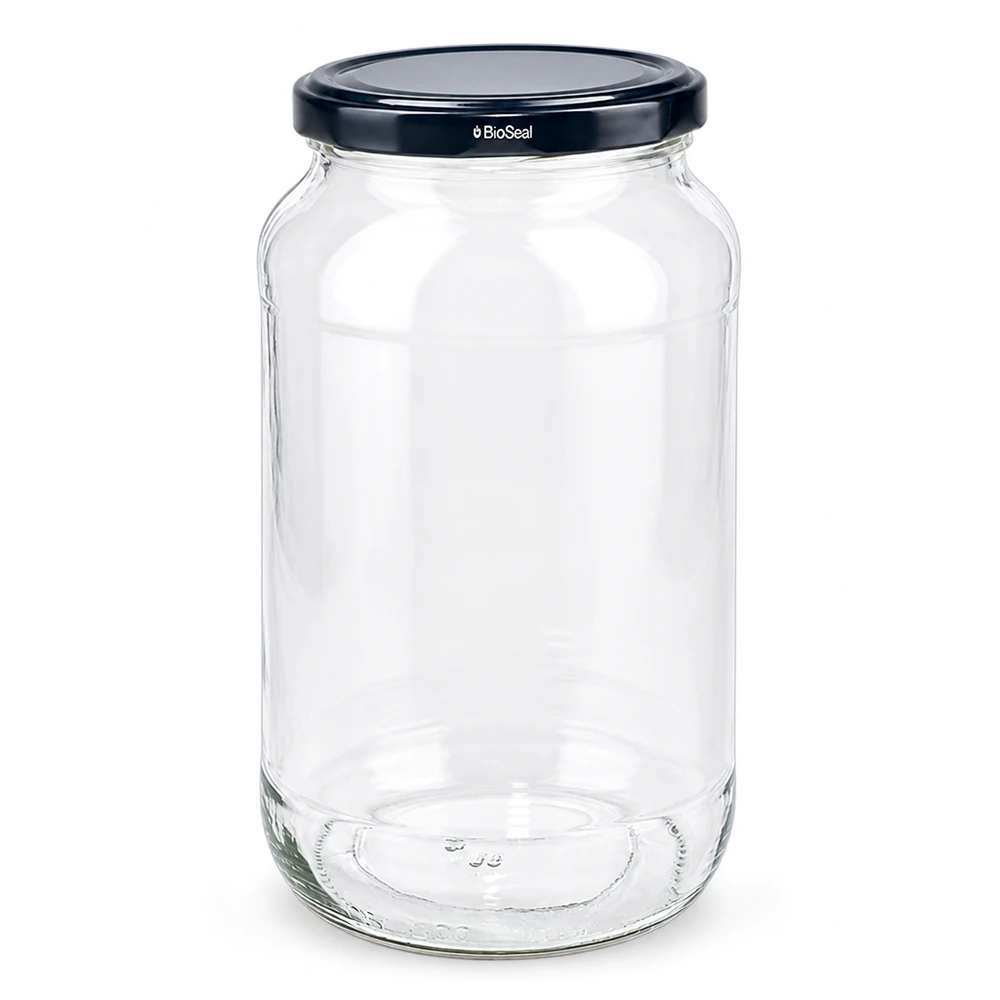 1062ml Verre rond avec couvercle BioSeal noir UNiTWIST Bocal rond vide UNiTWIST 1062 avec couvercle noir TO82 BioSeal pour aliments Bocal de conservation