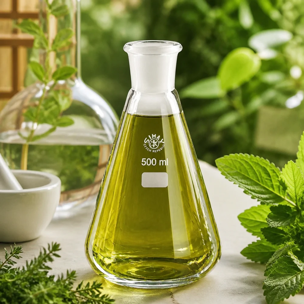 Ballon en verre de 500 ml de couleur vert olive avec raccord rodé professionnel 29/32