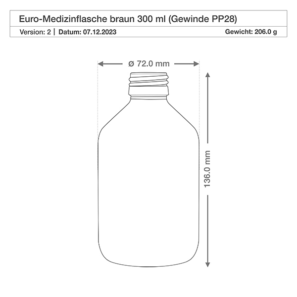 Flacon médical norme européenne de 300 ml avec spray blanc GCMI 28/410 et couvercle transparent, standard