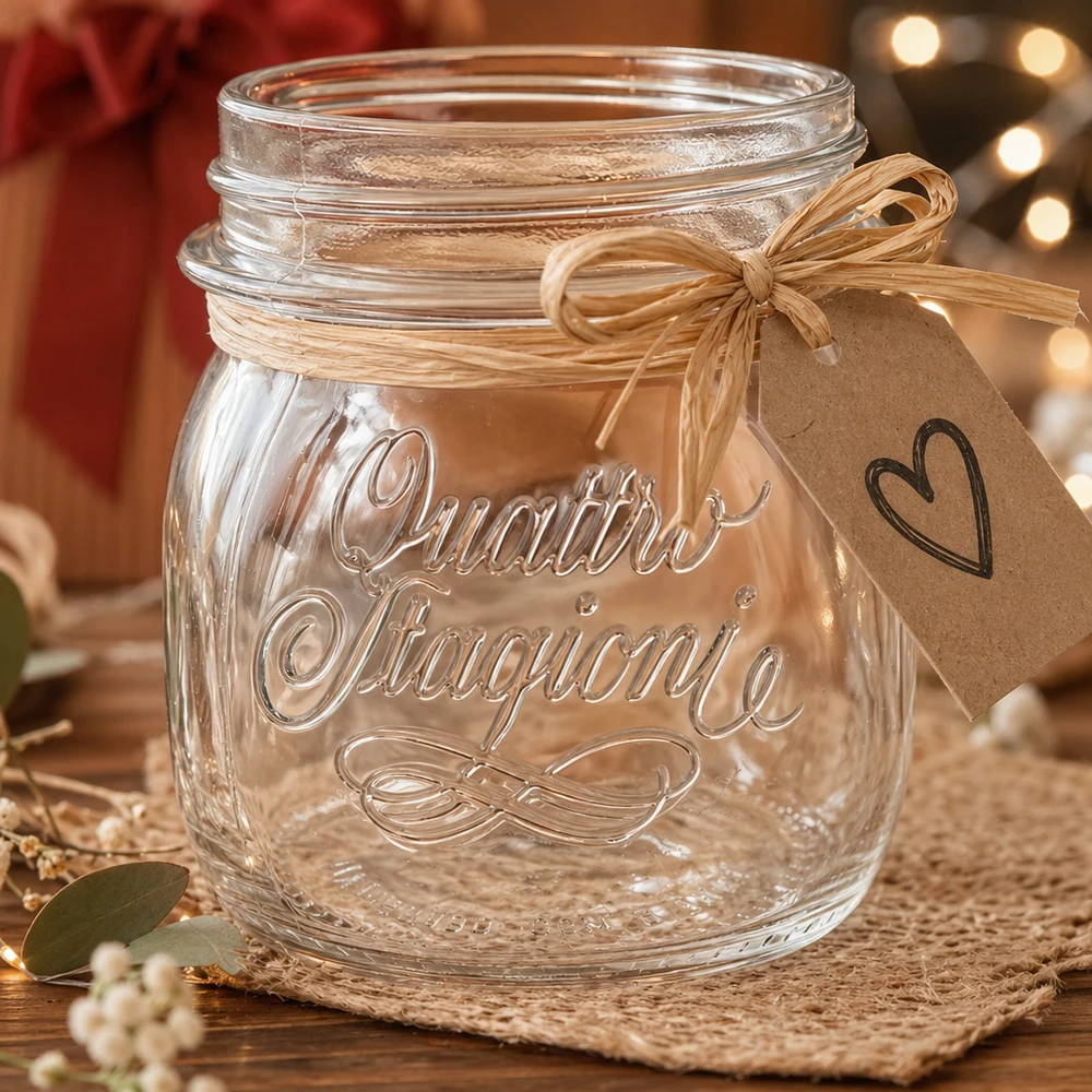 250ml Verre rond "Quattro Stagioni" QS70mm 250ml Quattro Stagioni Verre de ménage avec ruban et pendentif en forme de cœur comme idée de cadeau pour la cuisine