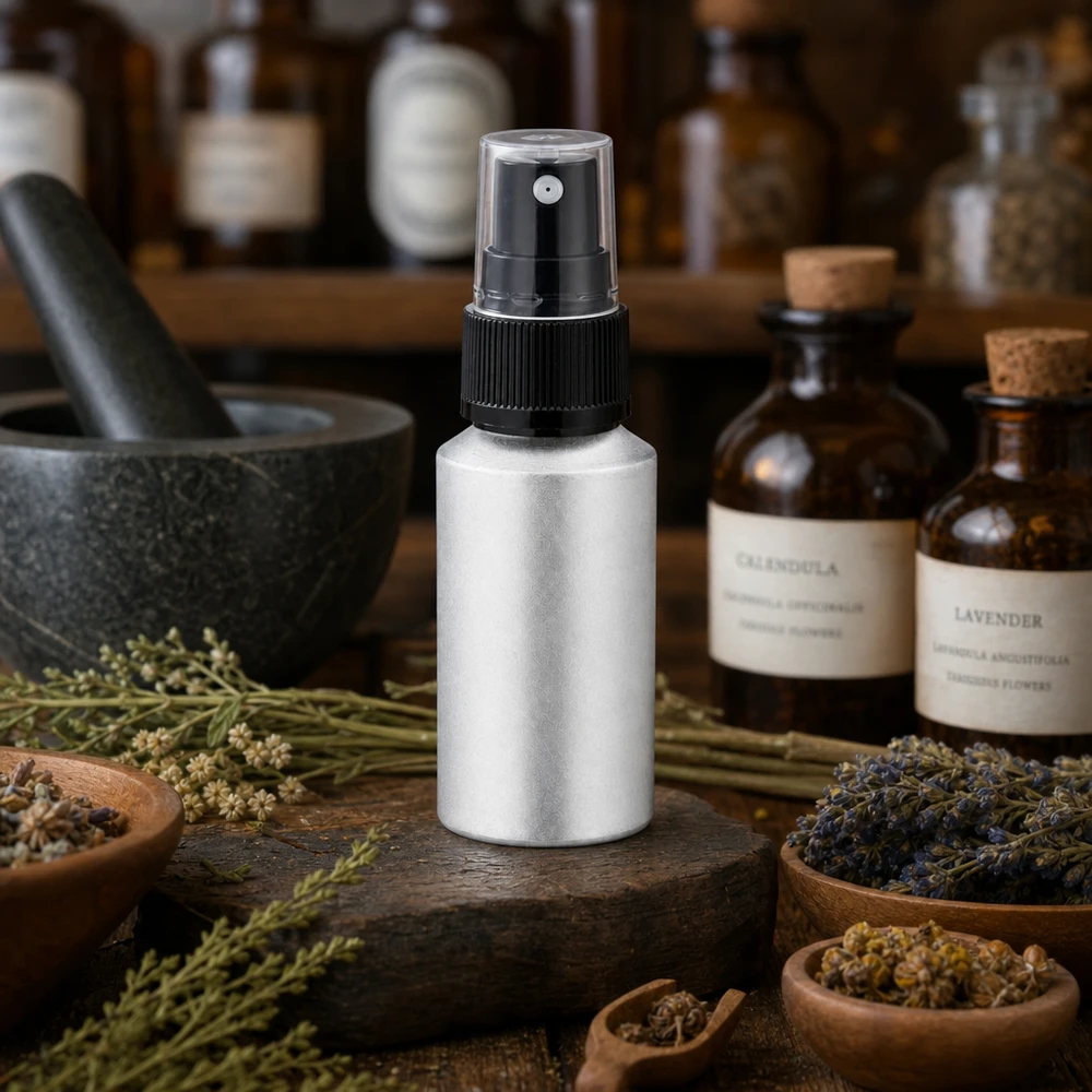 Bouteille légère en aluminium de 30 ml avec diffuseur, idéale pour les mélanges d'huiles essentielles