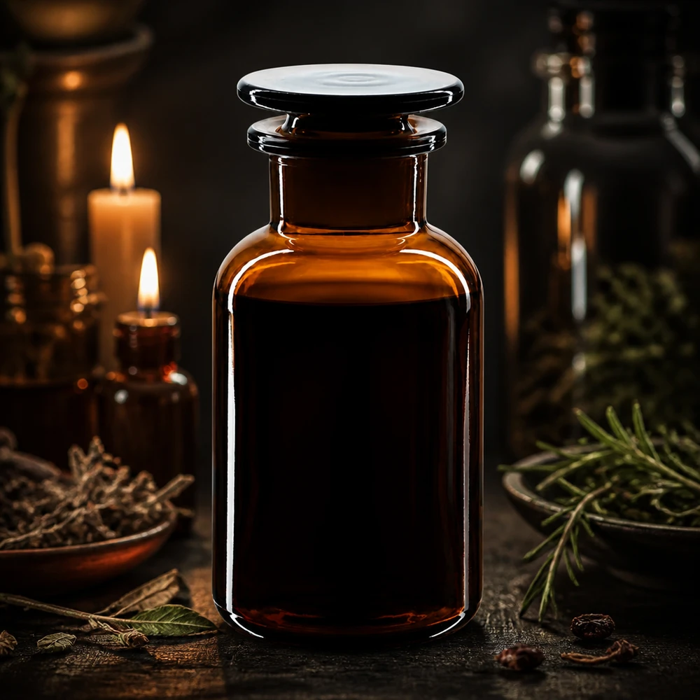 Flacon de pharmacie brun de 250 ml à col large, muni d'un bouchon en verre, destiné à contenir des bougies et des plantes médicinales