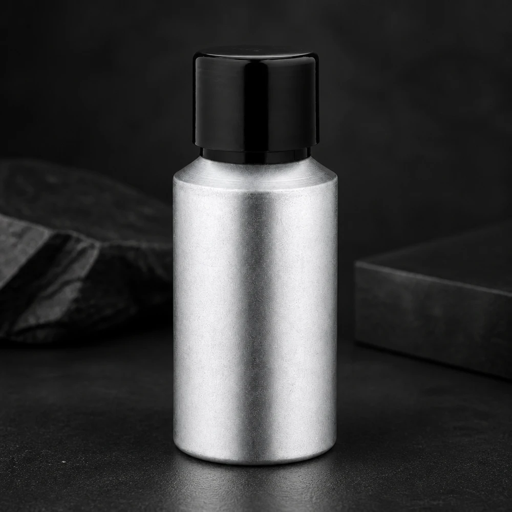 Bouteille en aluminium teinté 30 ml, avec bouchon à vis noir et joint conique Bouteille en aluminium légère de 30 ml avec finition décapée idéale pour le voyage et le transport