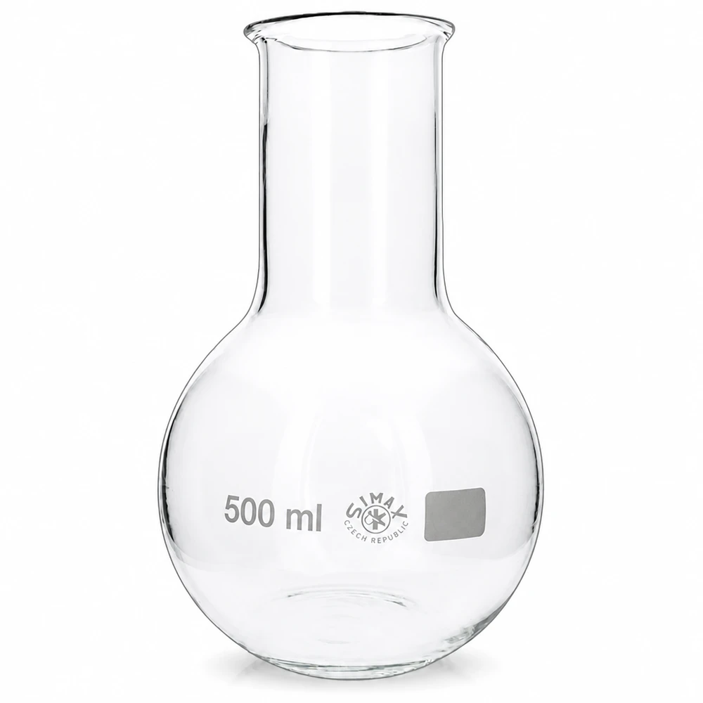 Ballon à fond plat 500 ml à col large, en verre borosilicate avec bord renforcé Ballon à pied 500ml forme bulbeuse en verre résistant à la chaleur pour les essais en laboratoire