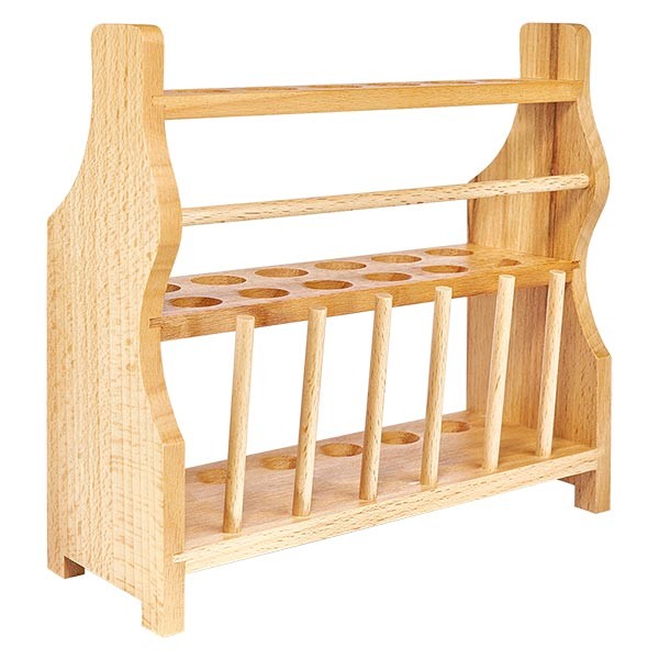 Portoirs pour tubes à essai en bois, pour tubes jusqu'à env. 18 mm Ø pour 12 tubes, avec 6 tiges Portoirs pour tubes à essai en bois, pour tubes jusqu'à env. 18 mm Ø pour 12 tubes, avec 6 tiges