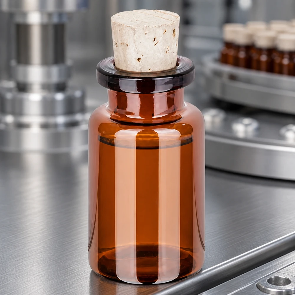 Flacon en verre ambré 10 ml avec bouchon de liège 11/14 mm Kleine Braunglasflasche 10ml mit Korken aus Naturmaterial 11/14mm für Aromatherapie