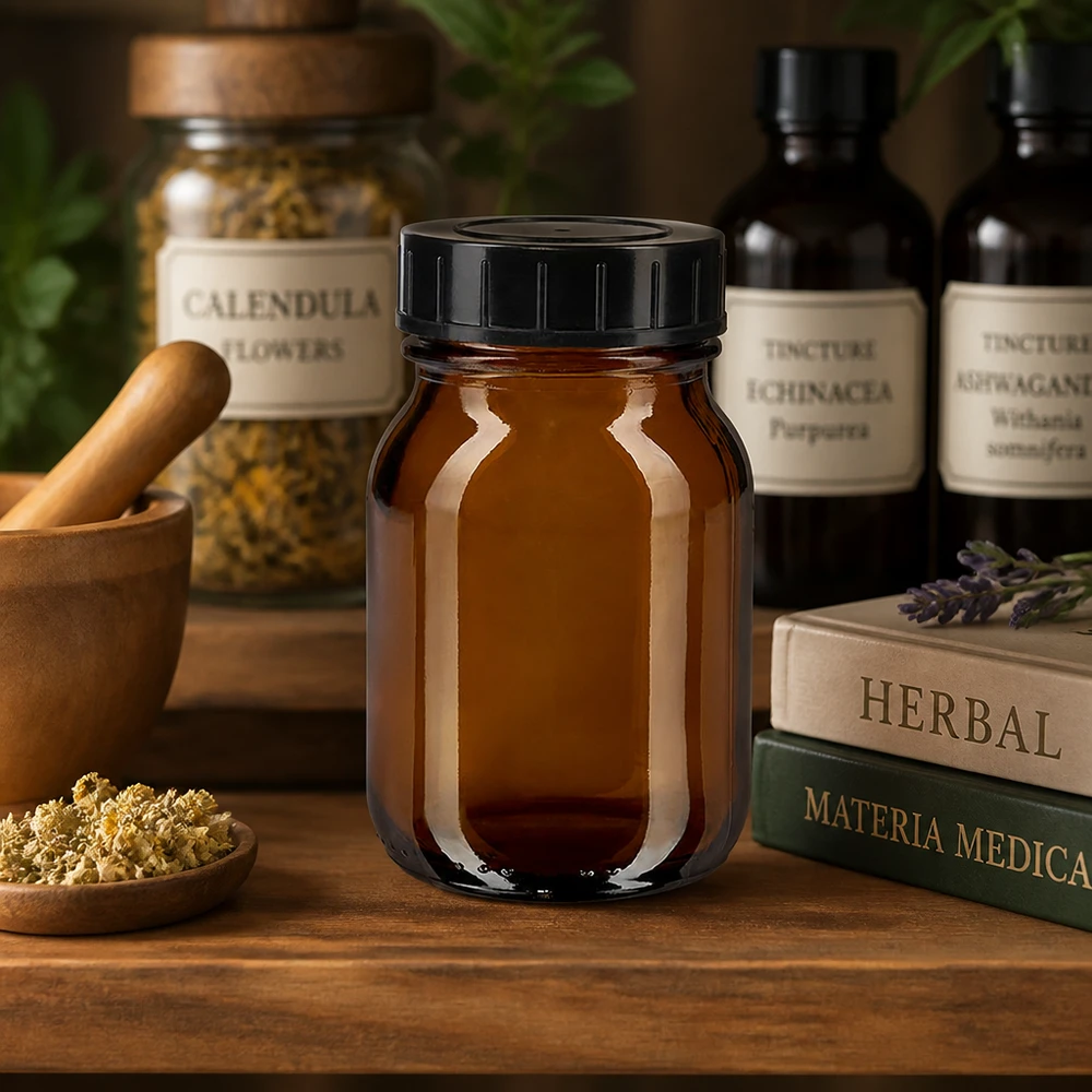Flacon à col large 75ml en verre brun avec bouchon vissé Bouteille en verre brun de haute qualité de 75 ml avec bouchon à vis pour le stockage professionnel de teintures