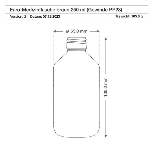 Flacon médical norme européenne de 250 ml avec spray noir GCMI 28/410 et couvercle transparent, standard