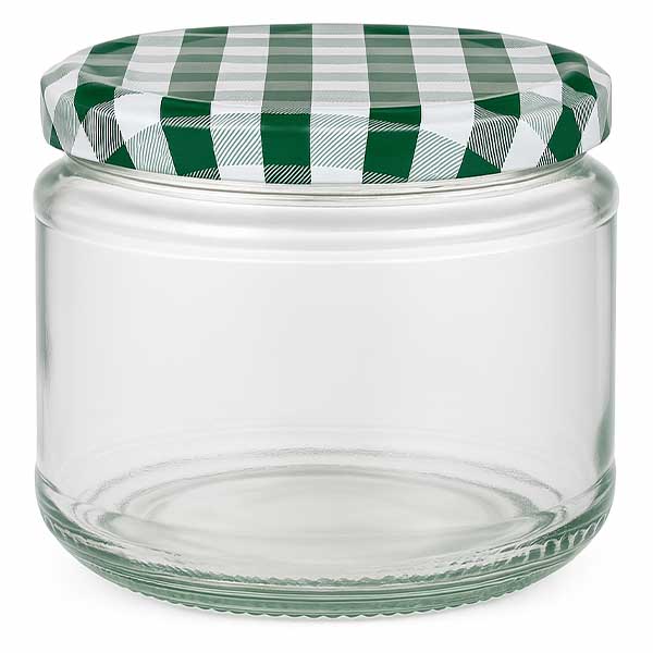 Pot rond de 330ml avec couvercle BasicSeal à carreaux verts et blancs, bocal vide pour aliments et conserves