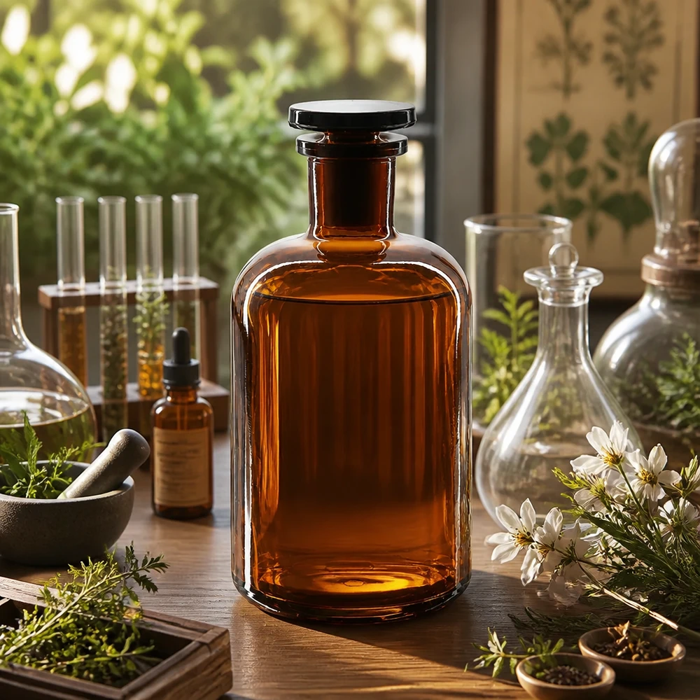 Flacon pharmaceutique 500 ml col étroit en verre ambré + bouchon Bouteille en verre à col étroit, 500 ml, brune, avec bouchon, pour produits chimiques et réactifs