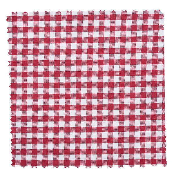Motif de tissu à carreaux bordeaux et blanc du couvercle de bijou de 12 cm en gros plan avec design vichy