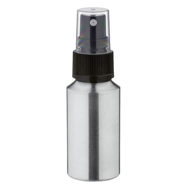 Bouteille en aluminium poncé 30 ml, avec vaporisateur à pompe noir