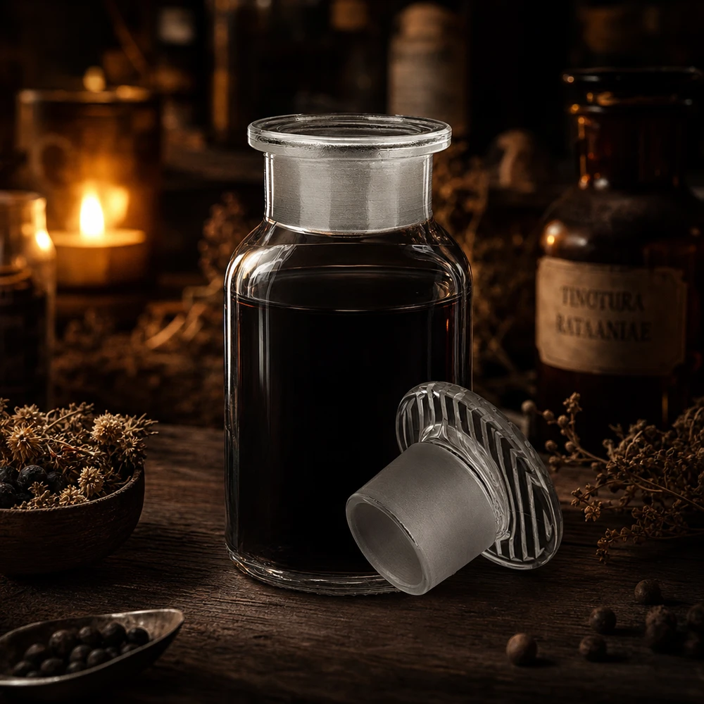 Flacon pharmaceutique 100 ml col large + bouchon verre clair Flacon à épaulement arrondi de 100 ml, transparent, à col large et muni d'un bouchon en verre, pour teintures et extraits